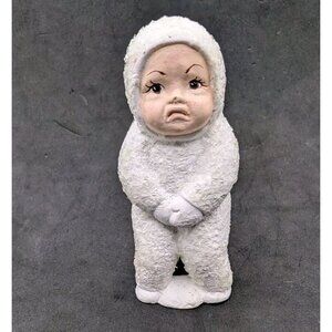 Vtg. Unique Snow Baby Sad Angry Face Signed 3" READ